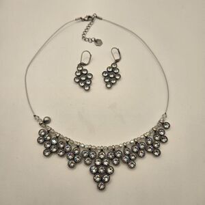 Crystal Bib Necklace Earrings Set Swarovski TC Statement Silver Tone